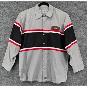 Red Kap Uniform Shirt Mens XL Gray Black Red Stripe Long Sleeve Utility Grunge